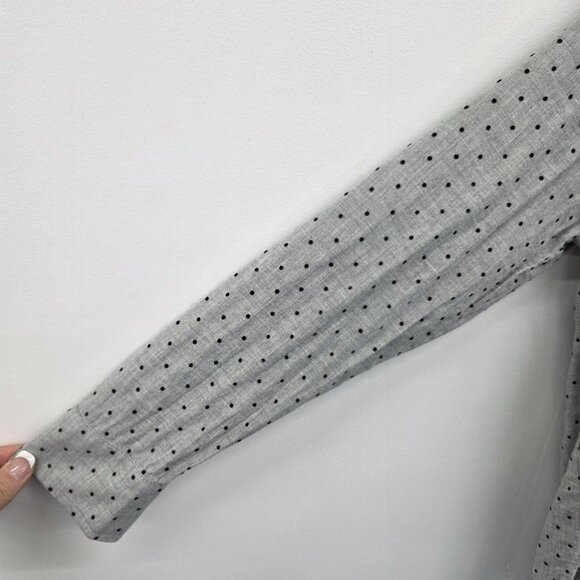 LOFT Womens L Gray Polka Dot Button Front Blouse Long Sleeve Collared Work Top - Picture 8 of 15